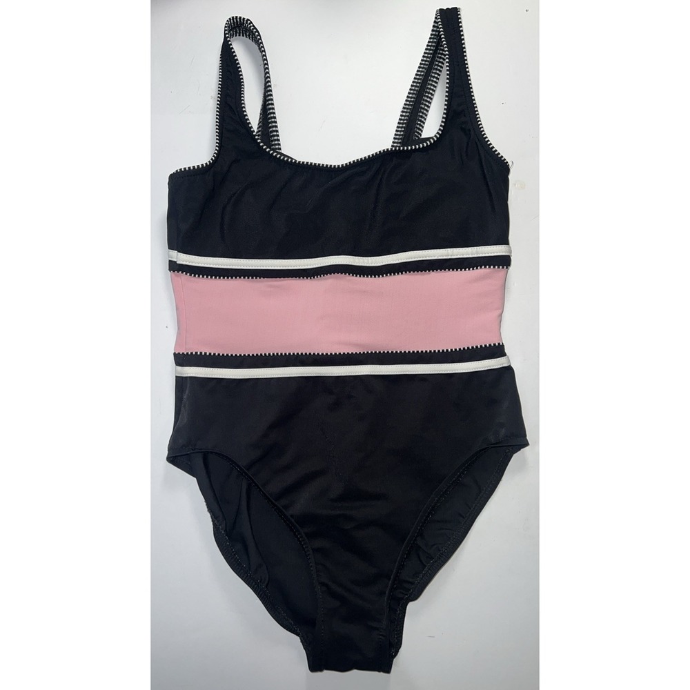 Miraclesuit One Piece Tank Black Swimsuit Pink‎ Mid Section Size 12?